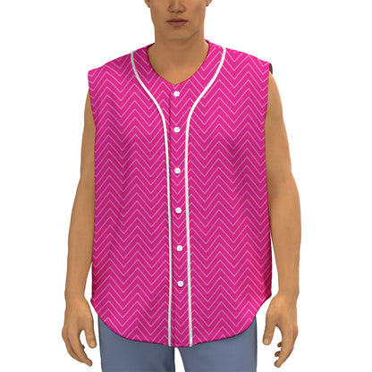 Magenta Pink Zigzag Pattern Print Sleeveless Baseball Jersey