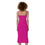 Magenta Pink Zigzag Pattern Print Slim Fit Midi Cami Dress