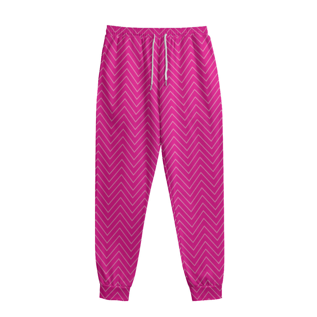 Magenta Pink Zigzag Pattern Print Sweatpants