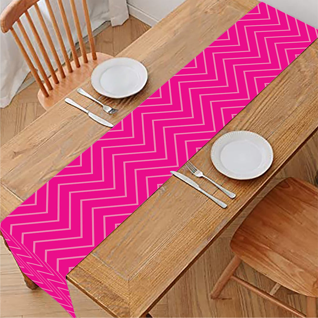 Magenta Pink Zigzag Pattern Print Table Runner