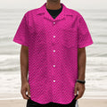 Magenta Pink Zigzag Pattern Print Textured Short Sleeve Shirt