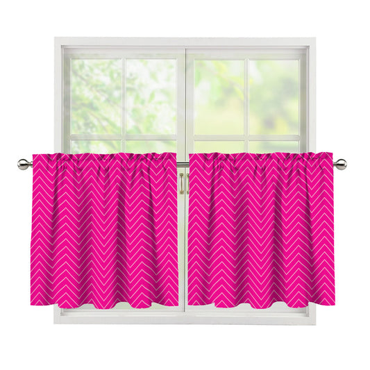 Magenta Pink Zigzag Pattern Print Tier Curtains