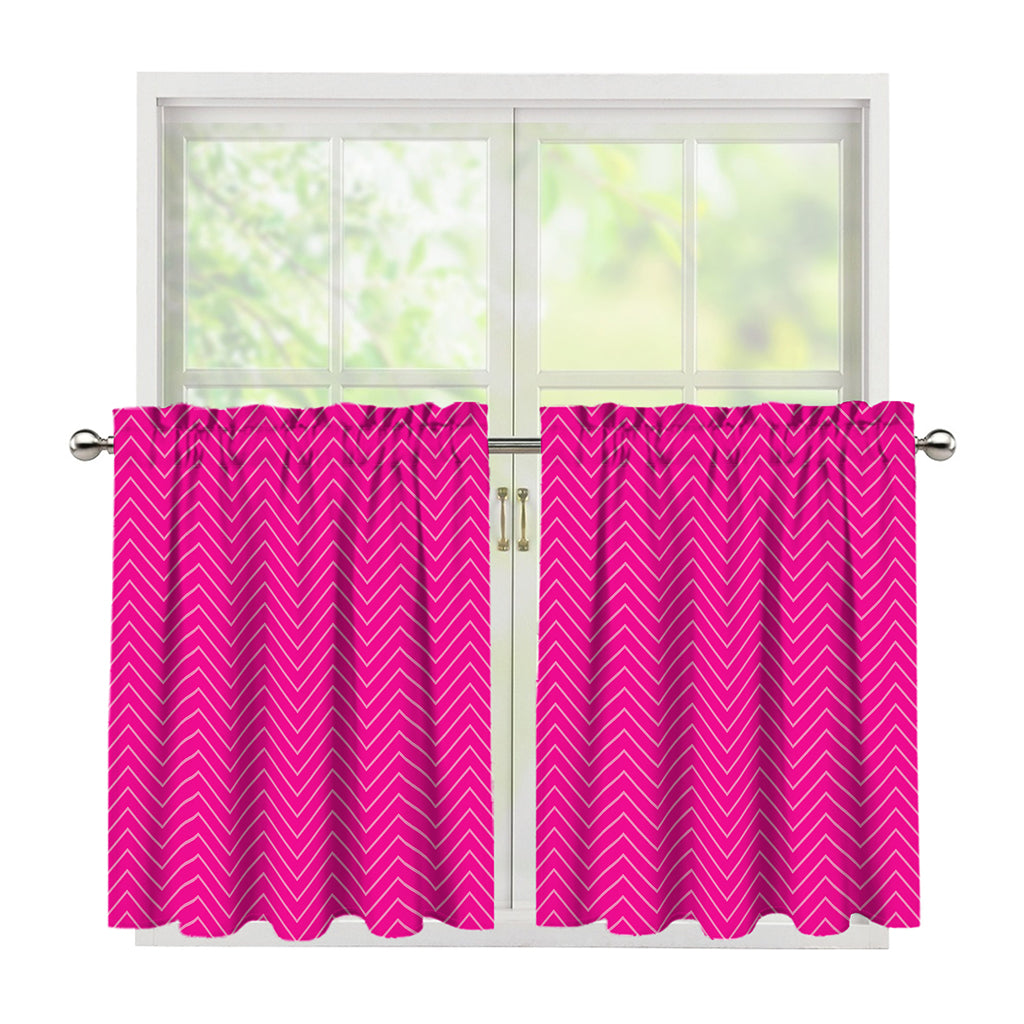 Magenta Pink Zigzag Pattern Print Tier Curtains