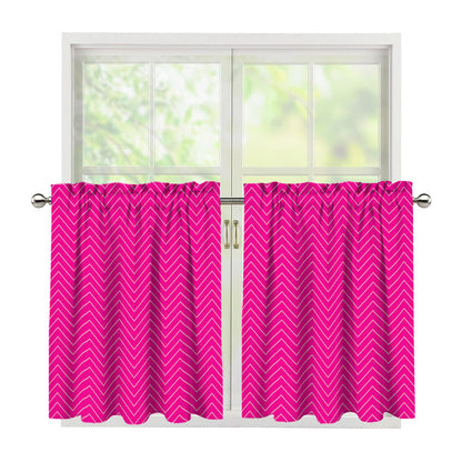 Magenta Pink Zigzag Pattern Print Tier Curtains