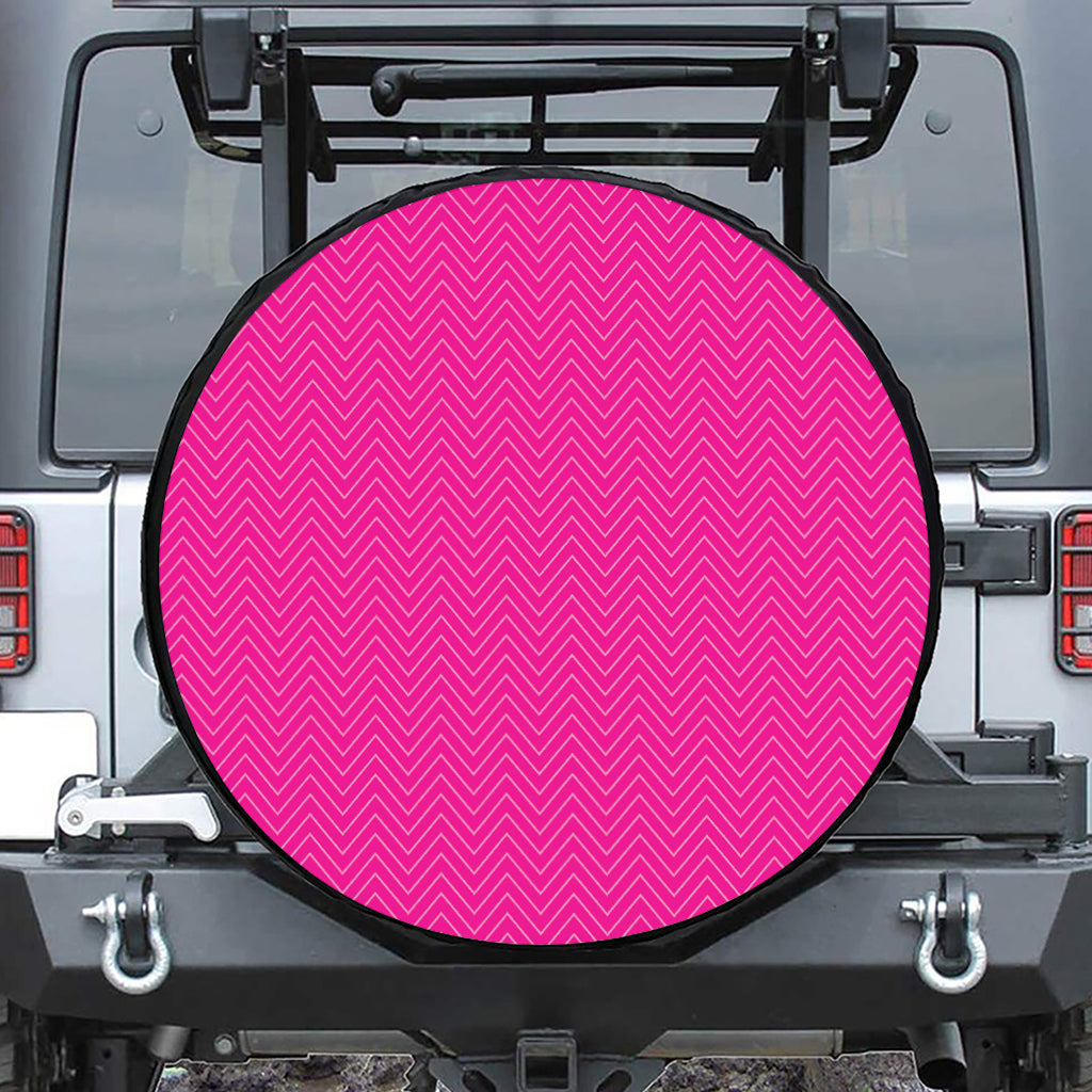 Magenta Pink Zigzag Pattern Print Tire Cover