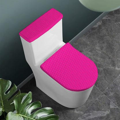 Magenta Pink Zigzag Pattern Print Toilet Lid And Tank Cover Set