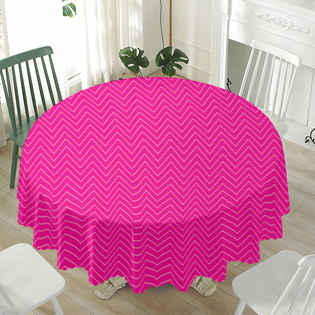 Magenta Pink Zigzag Pattern Print Waterproof Round Tablecloth