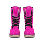 Magenta Pink Zigzag Pattern Print Winter Boots