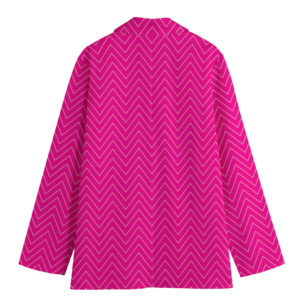 Magenta Pink Zigzag Pattern Print Women's Blazer