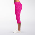 Magenta Pink Zigzag Pattern Print Women's Capri Leggings