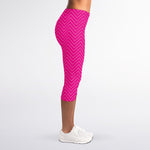 Magenta Pink Zigzag Pattern Print Women's Capri Leggings