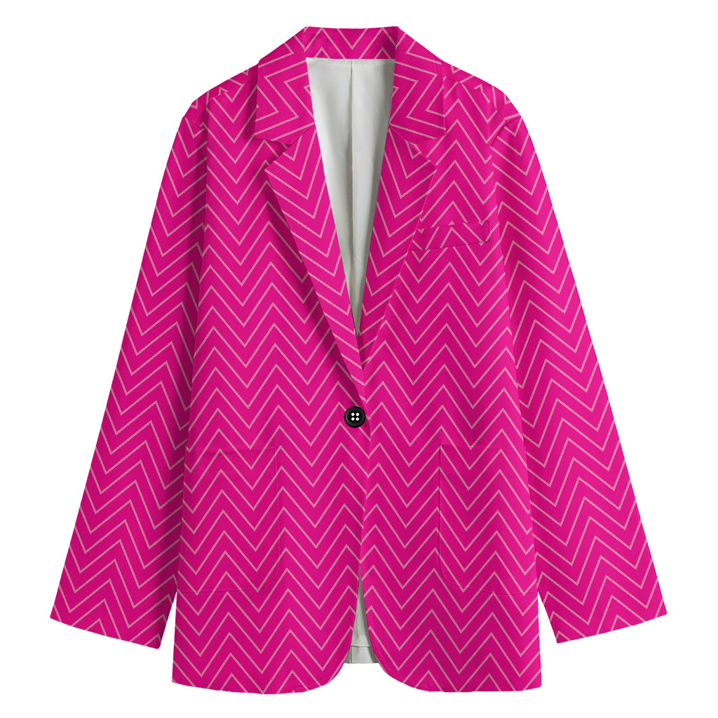 Magenta Pink Zigzag Pattern Print Women's Cotton Blazer