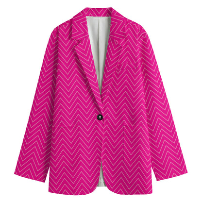 Magenta Pink Zigzag Pattern Print Women's Cotton Blazer