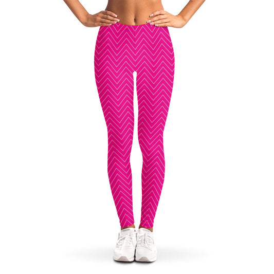 Magenta Pink Zigzag Pattern Print Women's Leggings