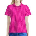 Magenta Pink Zigzag Pattern Print Women's Polo Shirt