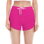 Magenta Pink Zigzag Pattern Print Women's Split Running Shorts