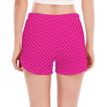 Magenta Pink Zigzag Pattern Print Women's Split Running Shorts