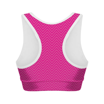 Magenta Pink Zigzag Pattern Print Women's Sports Bra