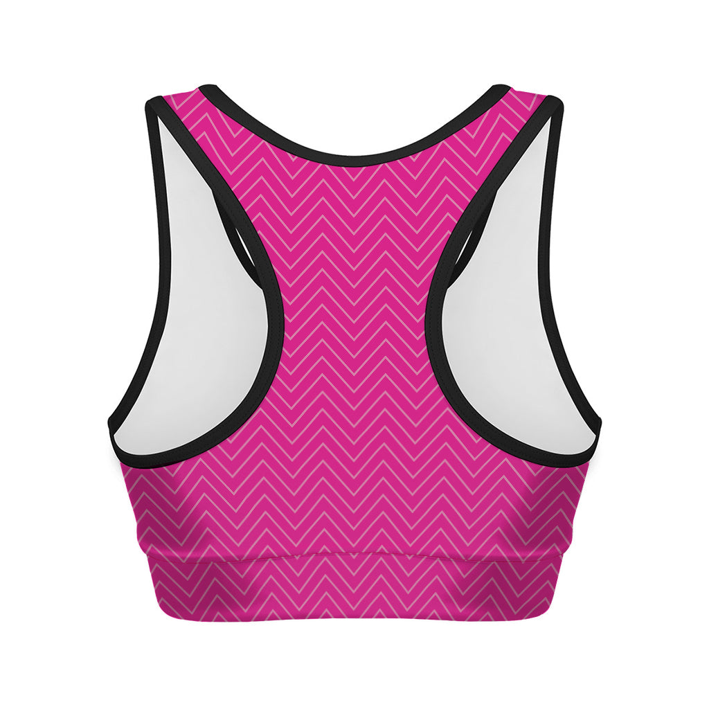 Magenta Pink Zigzag Pattern Print Women's Sports Bra