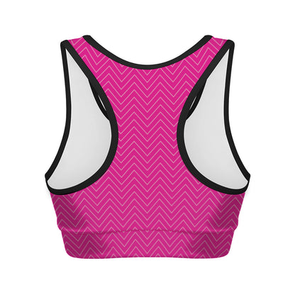 Magenta Pink Zigzag Pattern Print Women's Sports Bra