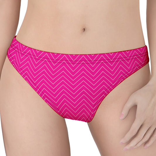 Magenta Pink Zigzag Pattern Print Women's Thong