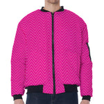 Magenta Pink Zigzag Pattern Print Zip Sleeve Bomber Jacket