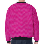 Magenta Pink Zigzag Pattern Print Zip Sleeve Bomber Jacket