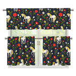 Magic Floral Unicorn Pattern Print 3 Piece Kitchen Curtains