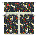 Magic Floral Unicorn Pattern Print 3 Piece Kitchen Curtains