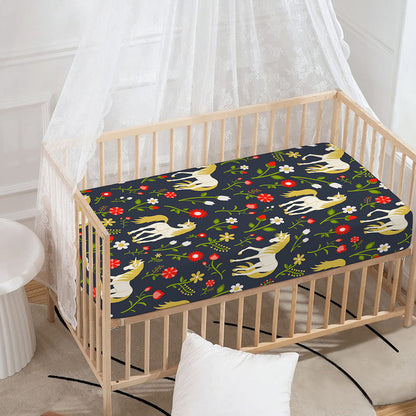 Magic Floral Unicorn Pattern Print Baby Crib Sheet