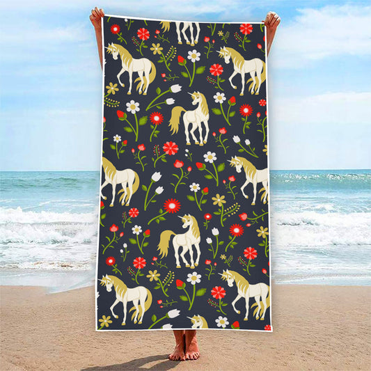 Magic Floral Unicorn Pattern Print Beach Towel