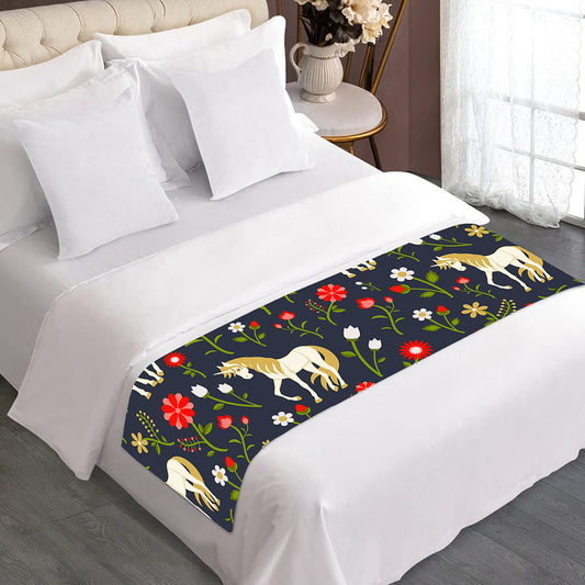 Magic Floral Unicorn Pattern Print Bed Runner