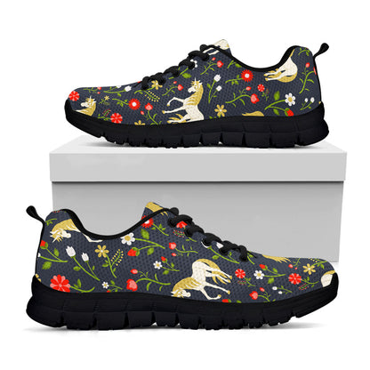 Magic Floral Unicorn Pattern Print Black Running Shoes