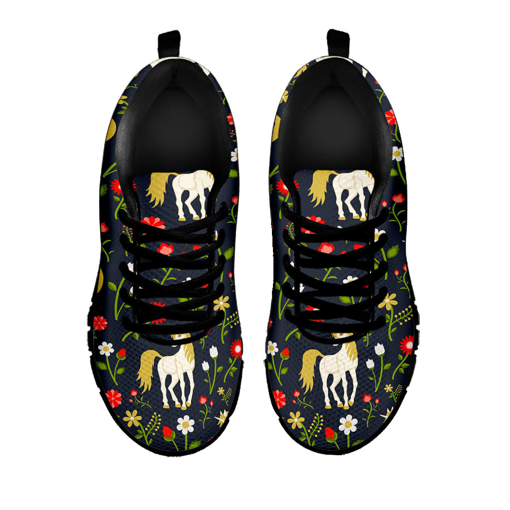 Magic Floral Unicorn Pattern Print Black Running Shoes