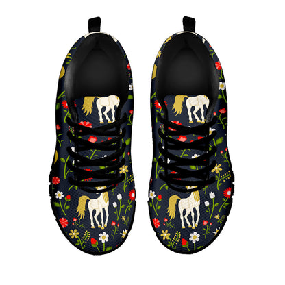 Magic Floral Unicorn Pattern Print Black Running Shoes