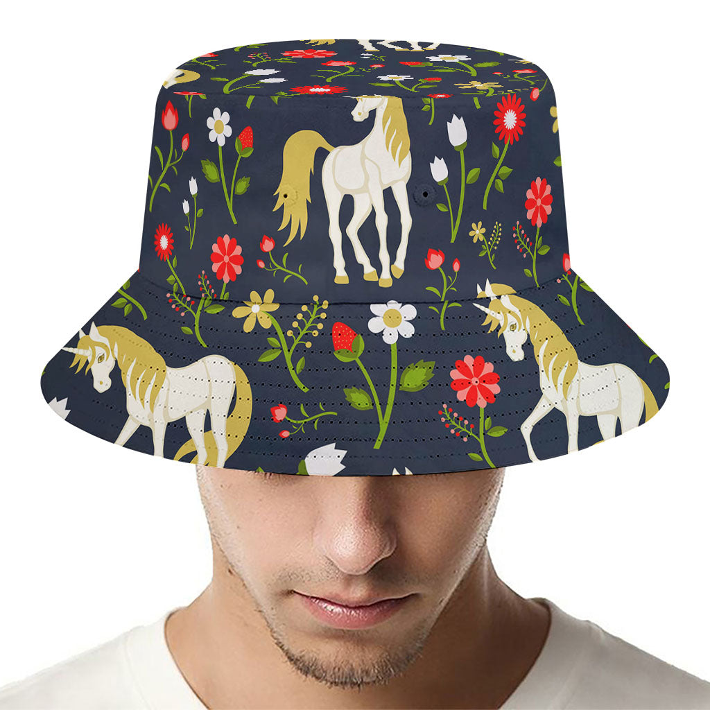 Magic Floral Unicorn Pattern Print Bucket Hat