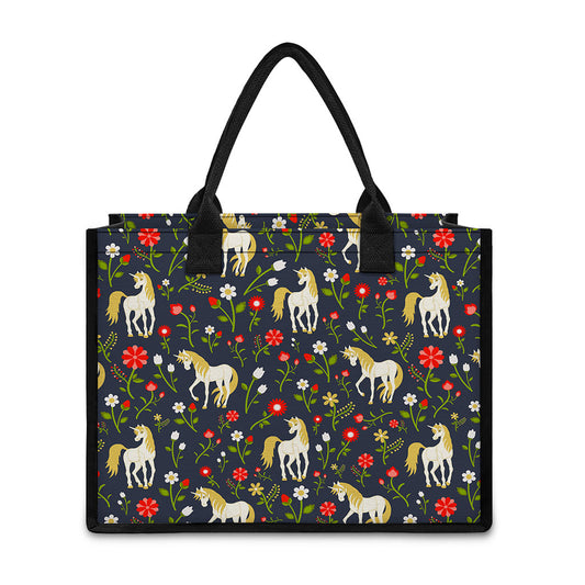 Magic Floral Unicorn Pattern Print Canvas Tote Bag