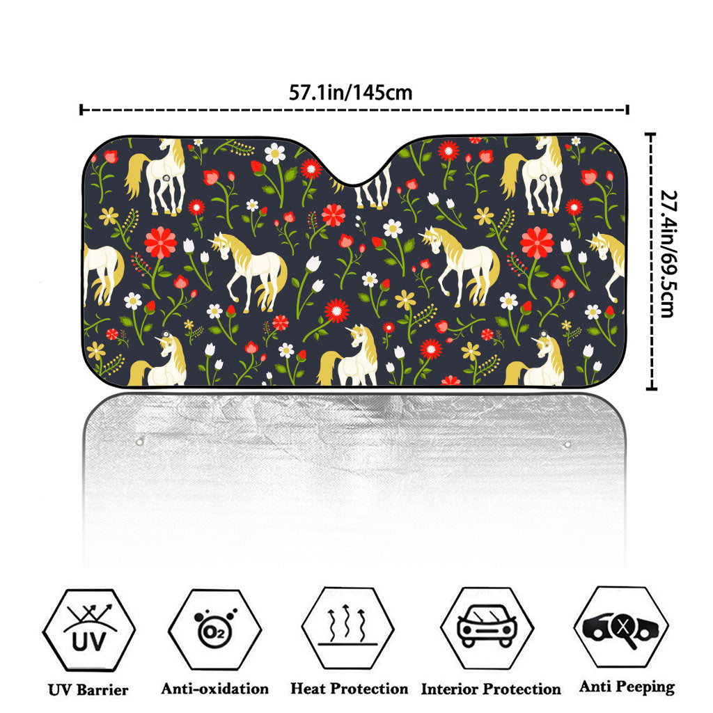 Magic Floral Unicorn Pattern Print Car Windshield Sun Shade