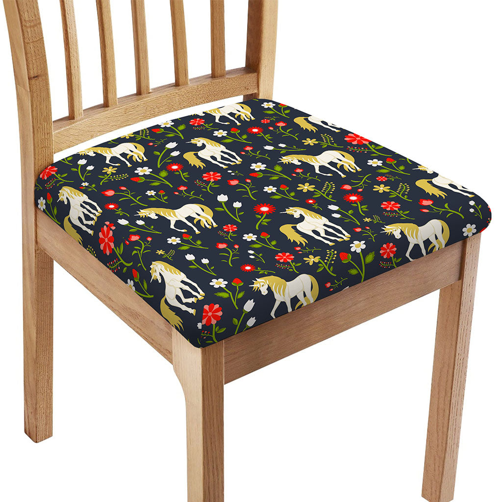 Magic Floral Unicorn Pattern Print Chair Cushion Cover