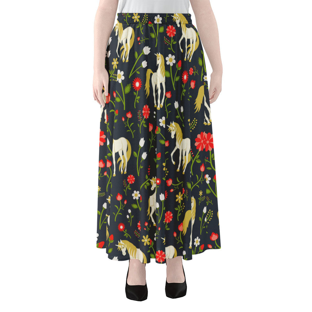 Magic Floral Unicorn Pattern Print Chiffon Maxi Skirt