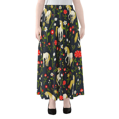 Magic Floral Unicorn Pattern Print Chiffon Maxi Skirt