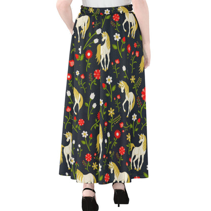 Magic Floral Unicorn Pattern Print Chiffon Maxi Skirt