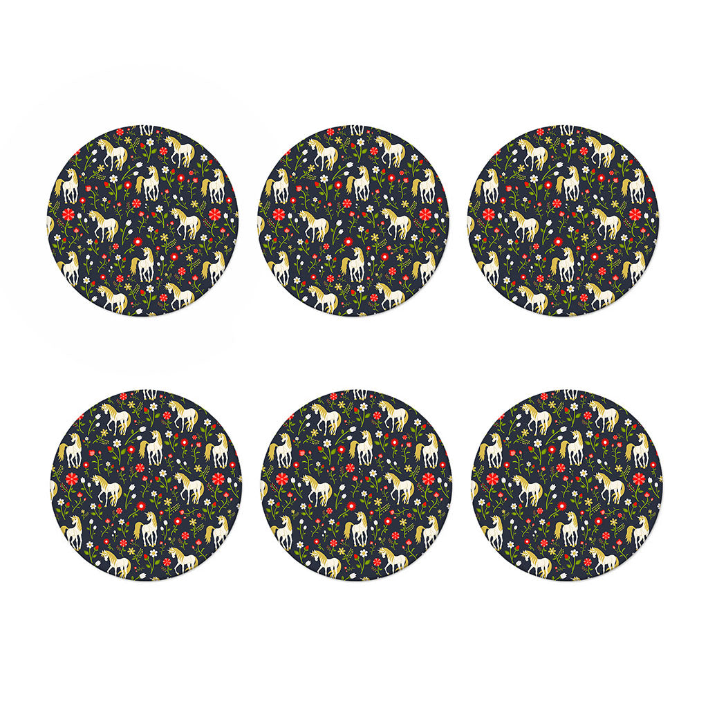 Magic Floral Unicorn Pattern Print Coaster Set