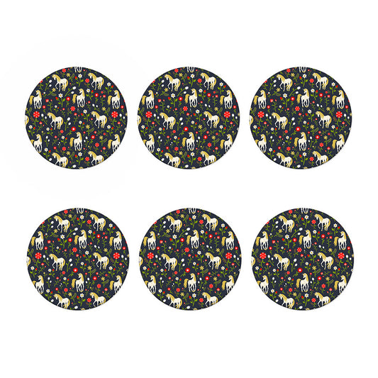 Magic Floral Unicorn Pattern Print Coaster Set