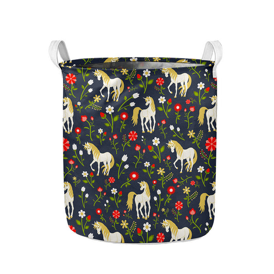 Magic Floral Unicorn Pattern Print Collapsible Laundry Basket