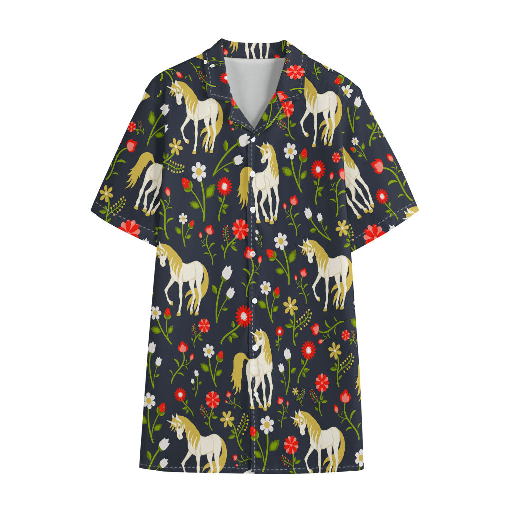 Magic Floral Unicorn Pattern Print Cotton Hawaiian Shirt