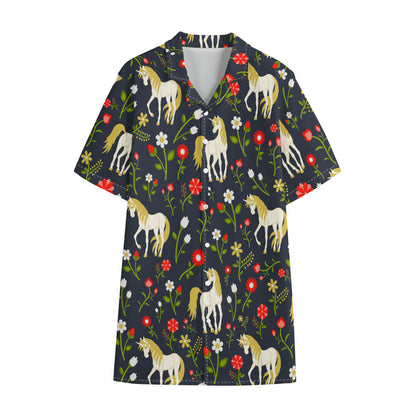 Magic Floral Unicorn Pattern Print Cotton Hawaiian Shirt
