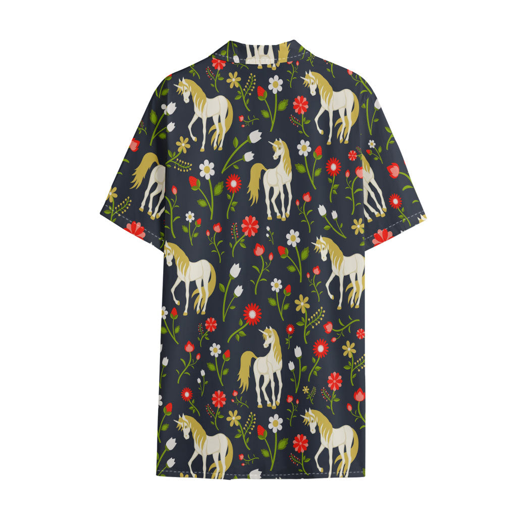 Magic Floral Unicorn Pattern Print Cotton Hawaiian Shirt