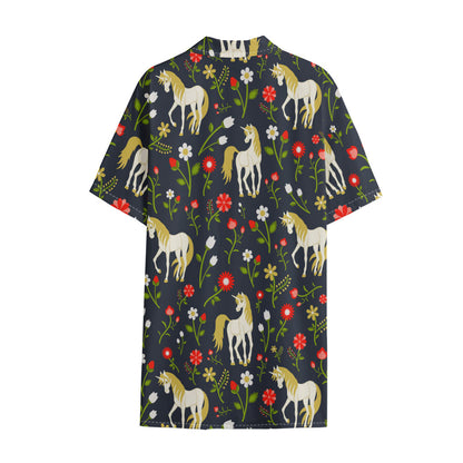Magic Floral Unicorn Pattern Print Cotton Hawaiian Shirt