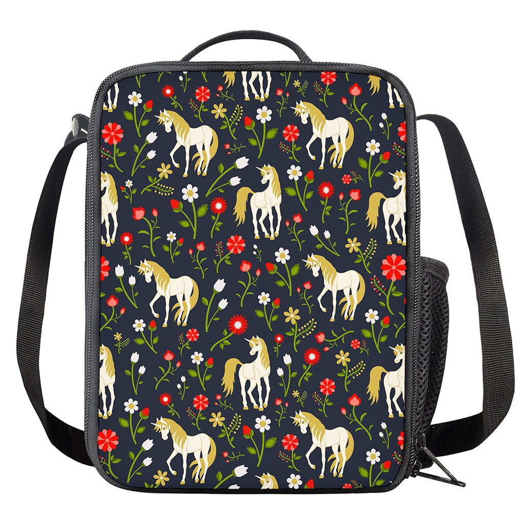 Magic Floral Unicorn Pattern Print Crossbody Lunch Bag
